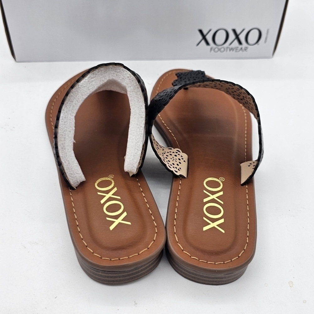 XOXO Rally Floral Cutout Thong Sandals Black Size 6 - Picture 6 of 8